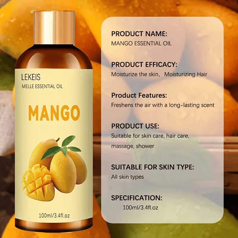 100ml/3.4fl.oz Mango Eeteriöljy, Korkealaatuinen Kasviperäinen Eetteriöljy, Sopii Ihon ja Hiusten Hoitoon, Kosteuttava ja Hydratoiva, Ihanteellinen Kropan Hierontaan-6