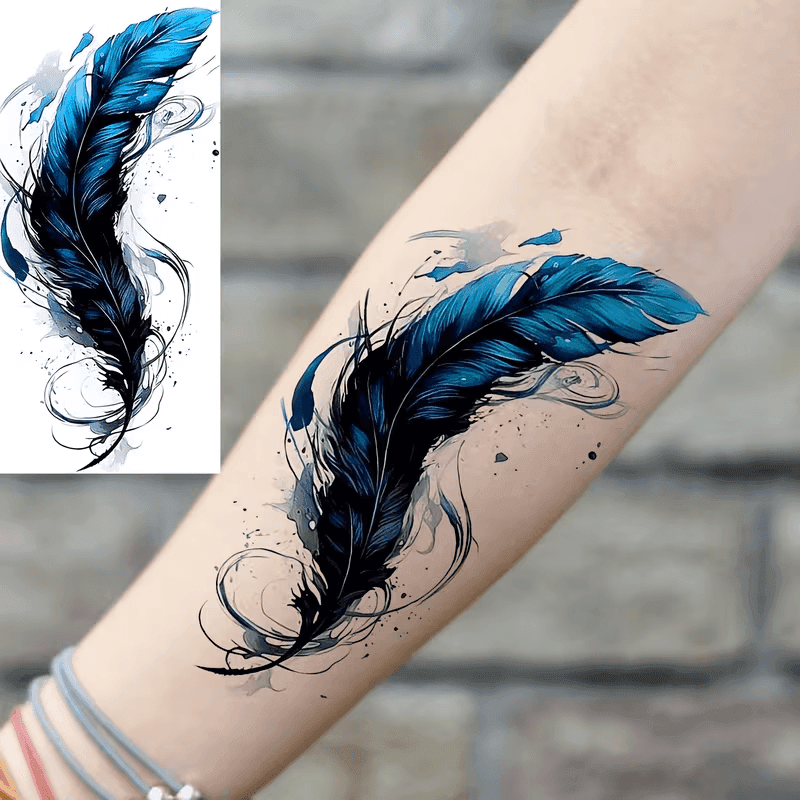 Sininen Sulka Temporary Tattoo Tatuointi Sekä Miehille Että Naisille, Sopii Sormille, Nilkoille, Vyötärölle, Jaloille, Reisille, Kyynärvarteen, Pohkeisiin. Tämä Vesiselvä Ja Pitkäkestoinen-2