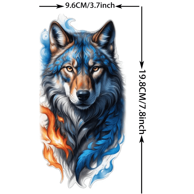 1 Sivu Karhu lieskät temporary tattoo -soveltuvat naisille ja miehille - vedenkestävät realistiset feikki tatuointitarra, susi ja liekkivärit, pitkäkestoinen keho Pa-4