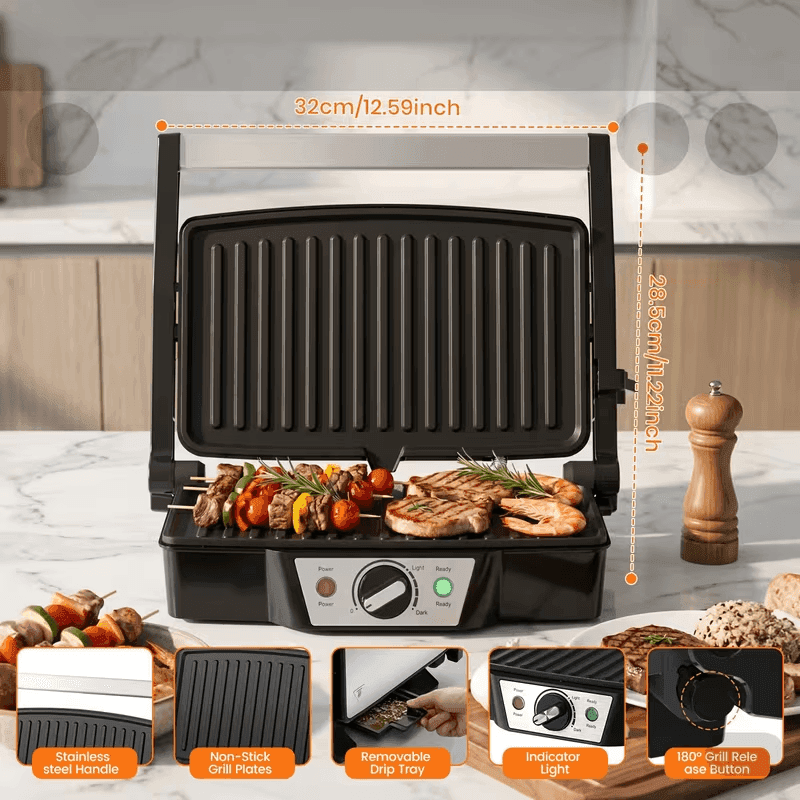 SUPERLEX 1500W for panini Press Gril, Aluminum Electric Griddle Opens 180 for Flat Topgrilling, Non-Stick Plates, Easy Clean & Portable, for Panini, Burgers,-2