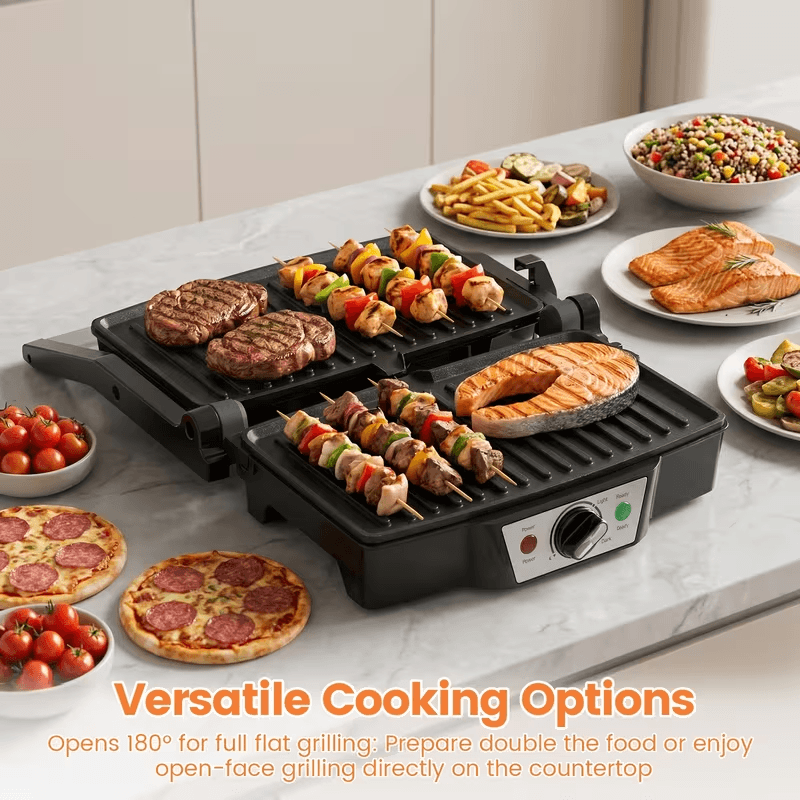 SUPERLEX 1500W for panini Press Gril, Aluminum Electric Griddle Opens 180 for Flat Topgrilling, Non-Stick Plates, Easy Clean & Portable, for Panini, Burgers,-4