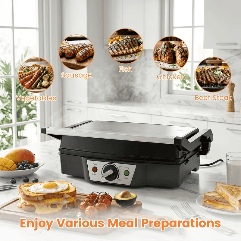 SUPERLEX 1500W for panini Press Gril, Aluminum Electric Griddle Opens 180 for Flat Topgrilling, Non-Stick Plates, Easy Clean & Portable, for Panini, Burgers,-5