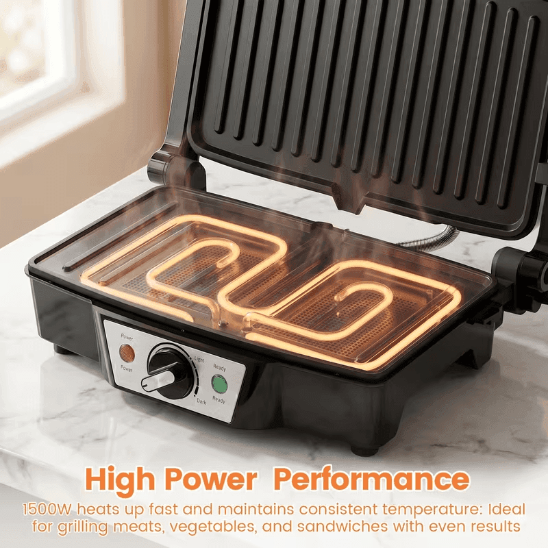 SUPERLEX 1500W for panini Press Gril, Aluminum Electric Griddle Opens 180 for Flat Topgrilling, Non-Stick Plates, Easy Clean & Portable, for Panini, Burgers,-6