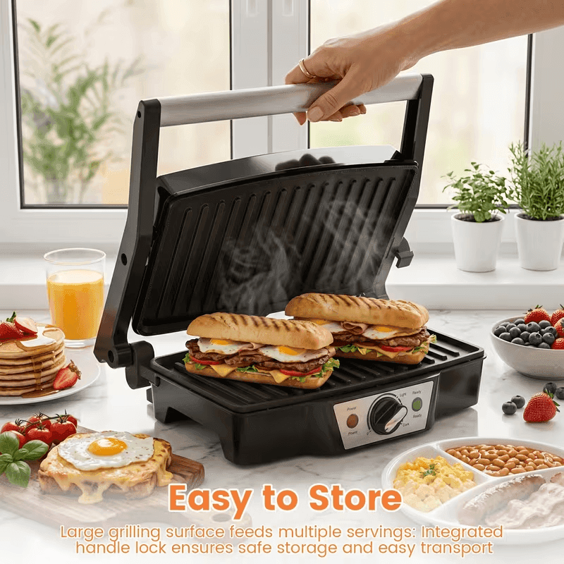 SUPERLEX 1500W for panini Press Gril, Aluminum Electric Griddle Opens 180 for Flat Topgrilling, Non-Stick Plates, Easy Clean & Portable, for Panini, Burgers,-7