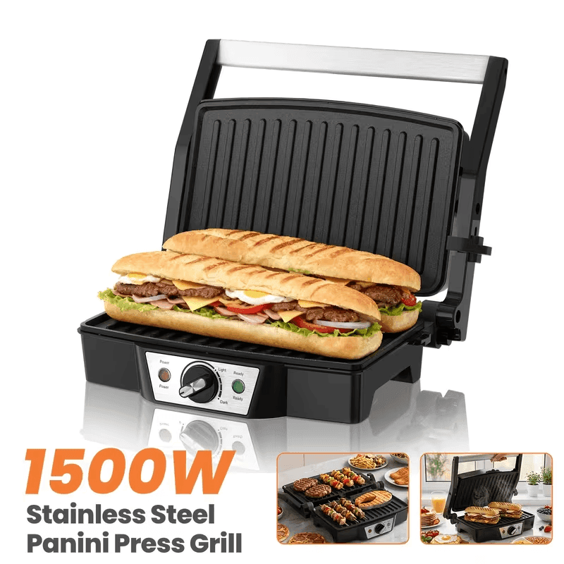 SUPERLEX 1500W for panini Press Gril, Aluminum Electric Griddle Opens 180 for Flat Topgrilling, Non-Stick Plates, Easy Clean & Portable, for Panini, Burgers,-8