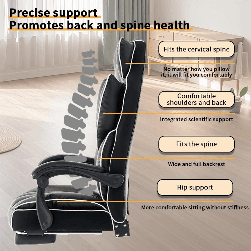 Ergonomic Height Adjustable PU Leather Gaming Chair, 5-Wheel Base, Soft Foam Cushion, Firm Back Support -, Suitable for Adults and Teens, Carpet-Friendly Roll-10