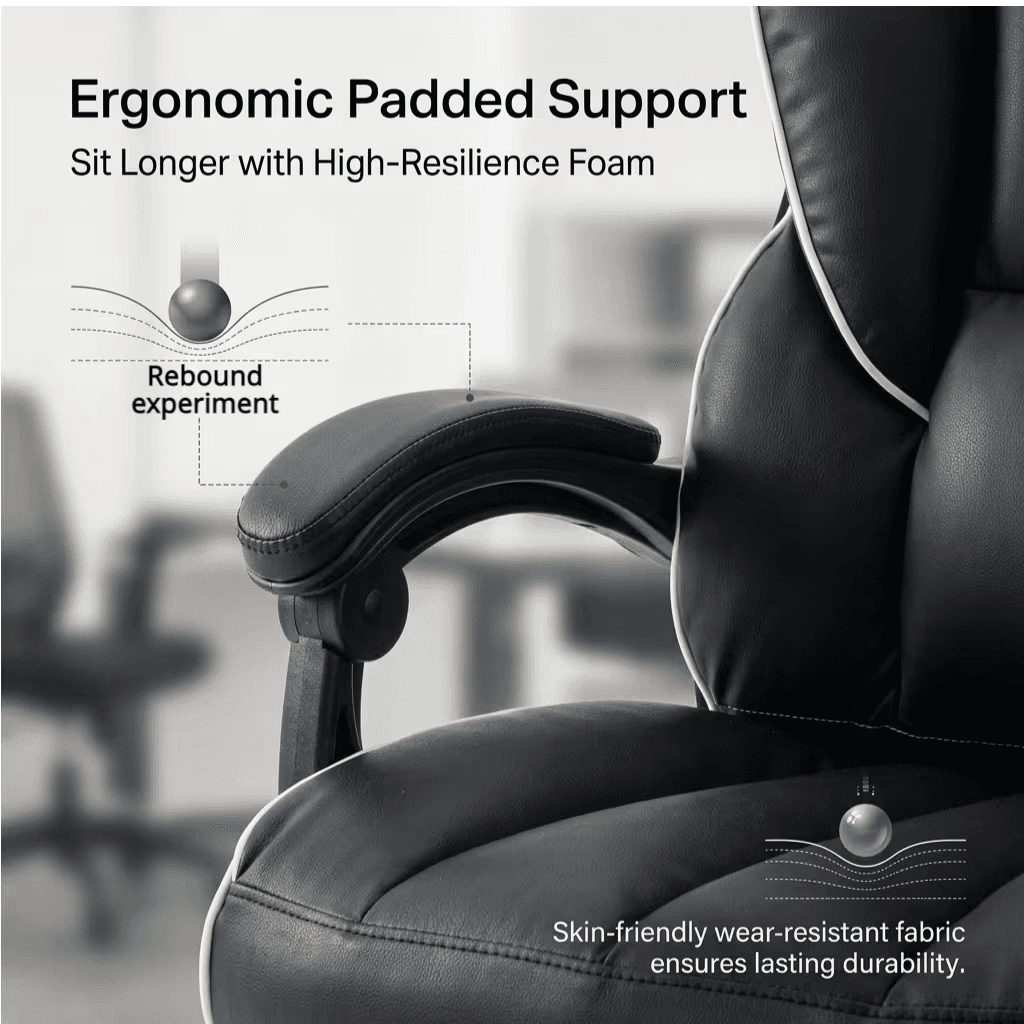 Ergonomic Height Adjustable PU Leather Gaming Chair, 5-Wheel Base, Soft Foam Cushion, Firm Back Support -, Suitable for Adults and Teens, Carpet-Friendly Roll-5