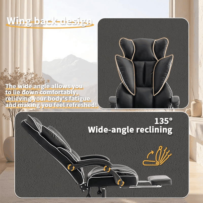 Ergonomic Height Adjustable PU Leather Gaming Chair, 5-Wheel Base, Soft Foam Cushion, Firm Back Support -, Suitable for Adults and Teens, Carpet-Friendly Roll-6