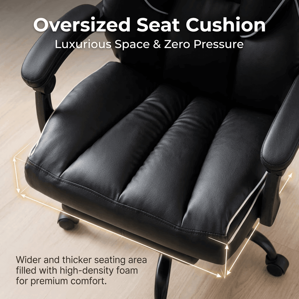 Ergonomic Height Adjustable PU Leather Gaming Chair, 5-Wheel Base, Soft Foam Cushion, Firm Back Support -, Suitable for Adults and Teens, Carpet-Friendly Roll-8