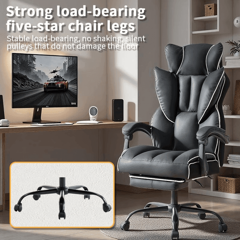 Ergonomic Height Adjustable PU Leather Gaming Chair, 5-Wheel Base, Soft Foam Cushion, Firm Back Support -, Suitable for Adults and Teens, Carpet-Friendly Roll-9