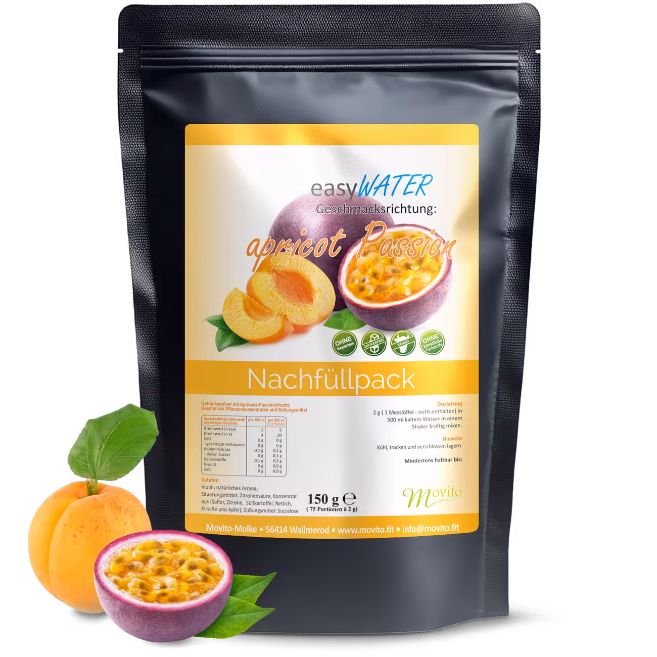 Sugar-Free Drink Powder with Apricot And Passion Fruit Flavor, Easywater Apricot Passion Refill Pack for 75 Portions