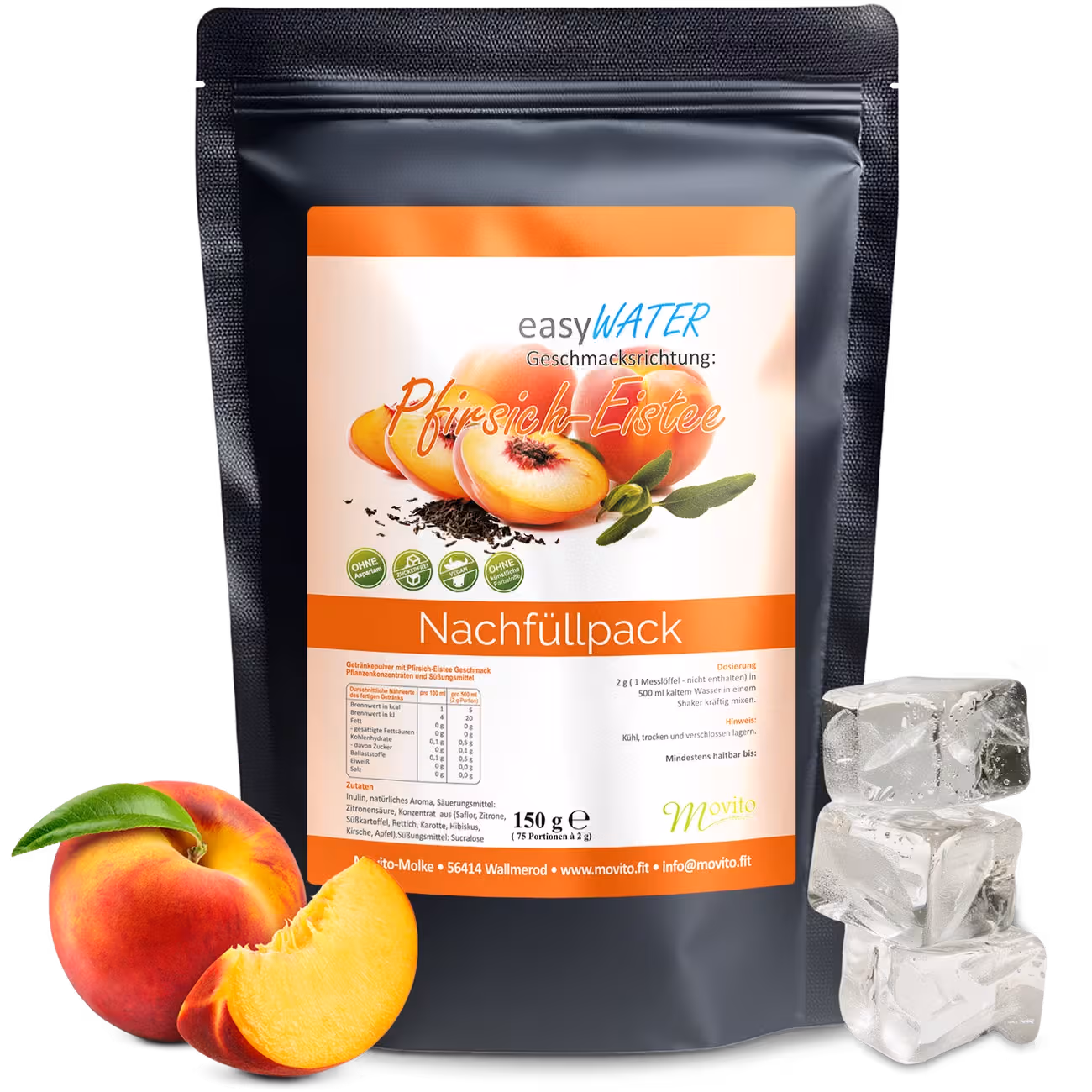 Sugar-Free Drink Powder with Peach Ice Tea Flavor, Easywater Refill Pack for 75 Portions