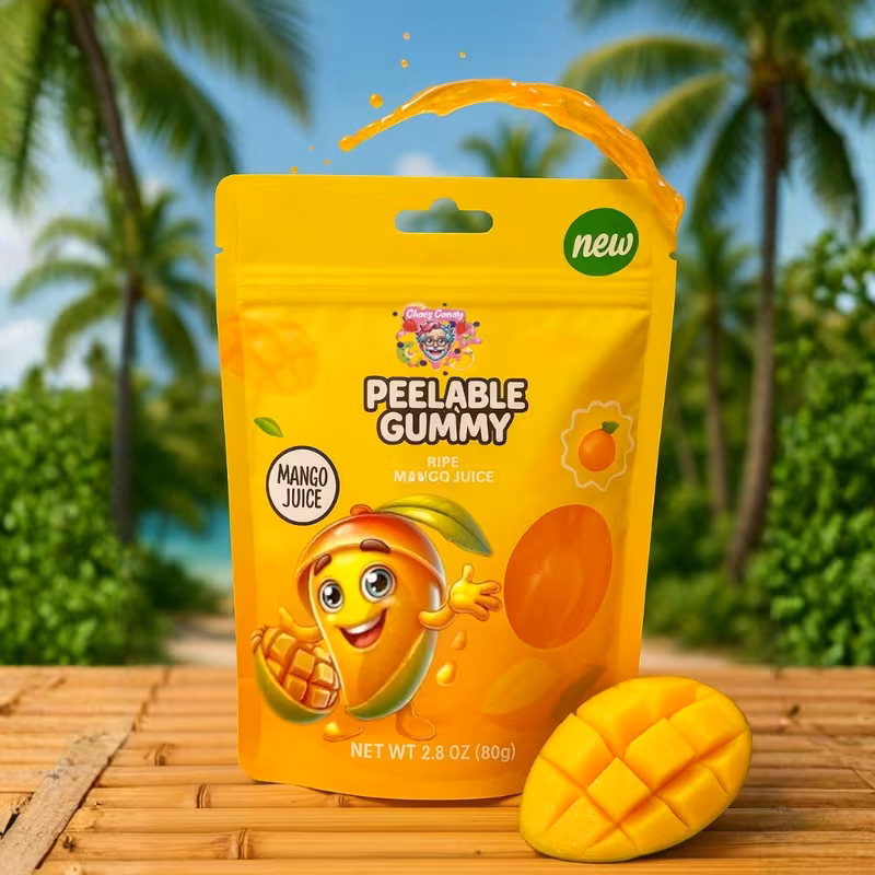 MANGO MEHU - KUORITTAVA GUMMI - Kuorittavat hedelmäkarkit pehmeällä sisuksella - Mango-maku - CHAOS CANDY-1